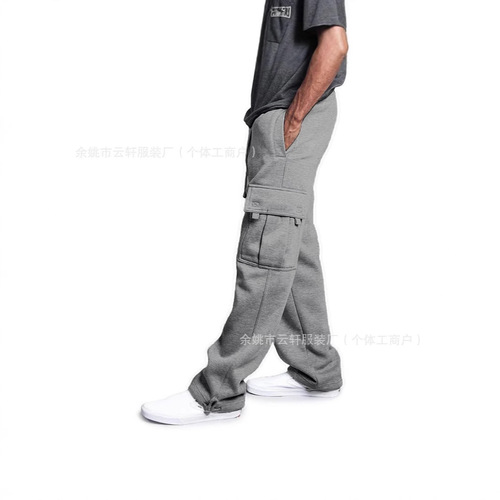 American and European-style multi-pocket work pants for autumn and winter, textured casual bootcut long pants for men