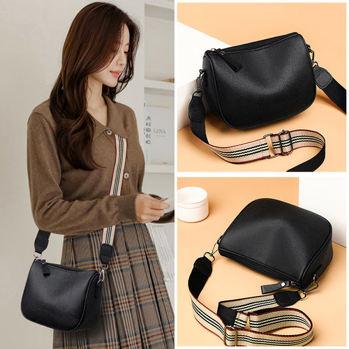 Cross-border direct supply new soft PU leather women's bag fashion and generous casual retro shoulder strap saddle bag cross-body bag 