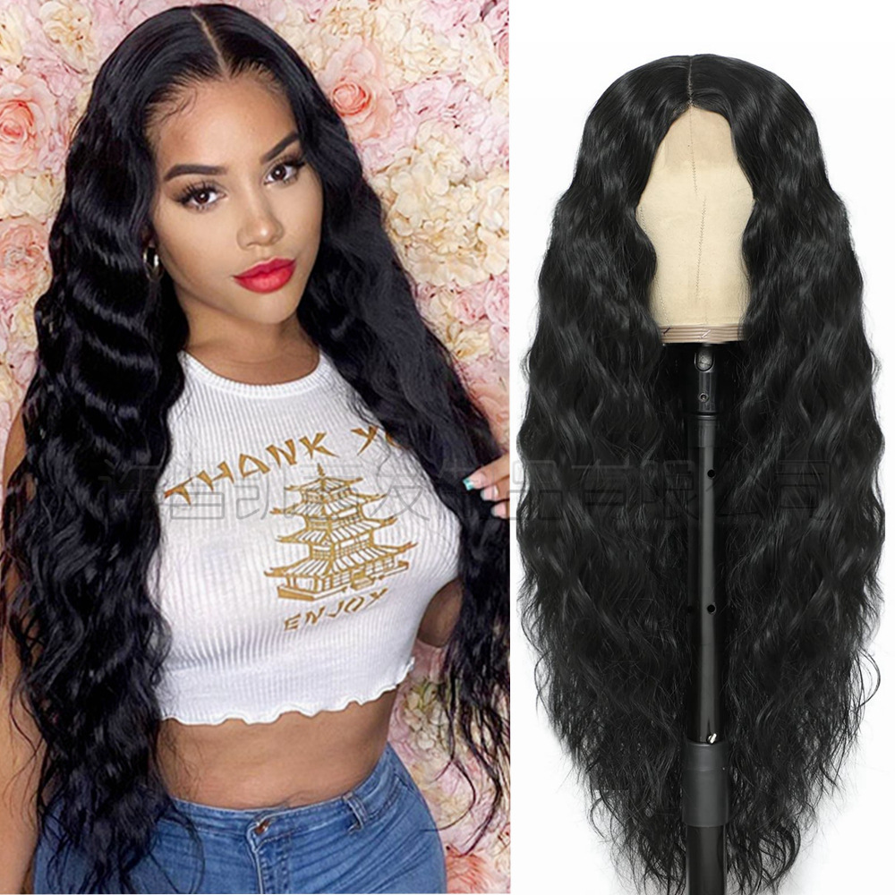 deep wave long hair, false lace wigs female synthetic silk wigs