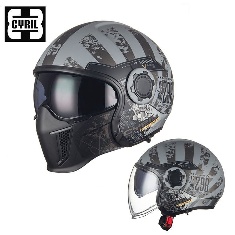 CYRIL El casco retro de la motocicleta Black Warrior se puede combinar con un casco completo para hombres y mujeres Casco de guerrero de la locomotora de la calle Four Seasons