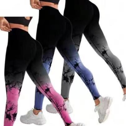 Cross-border Gradient Tie-dyed Seamless Peach Yoga Shorts Women's Ass Outdoor Tight-fitting High Waist Sports Fitness Trousers for Women