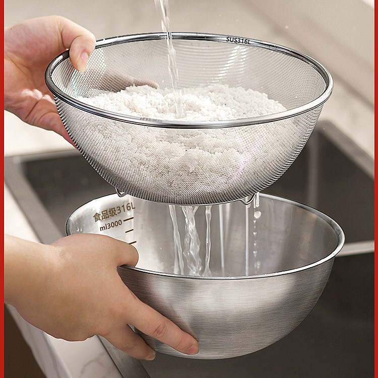 Drainage Basket 316 Stainless Steel Vegetable Washing Basin Rice Washing Sieve Rice Washing Basin Kitchen Fruit Washing Colander Water Filter Rice Washing Basin
