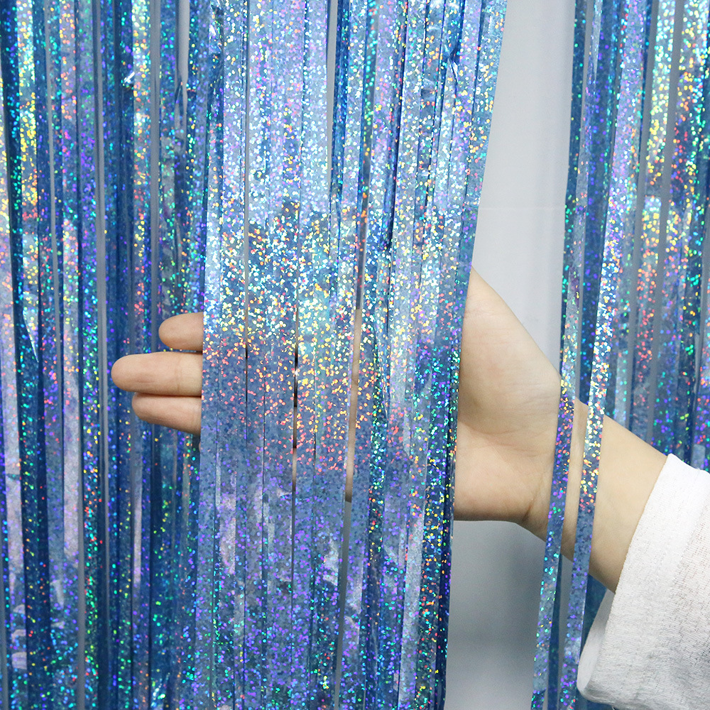 Fiesta de bodas Decoración de la pared de fondo de cumpleaños Diseño de accesorios para engrosar la lluvia láser cortina de color color flecos