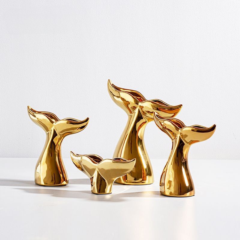 Artesanía de cerámica ballena oro cola simple nórdico Home Hotel Sala decoración TV gabinete suave