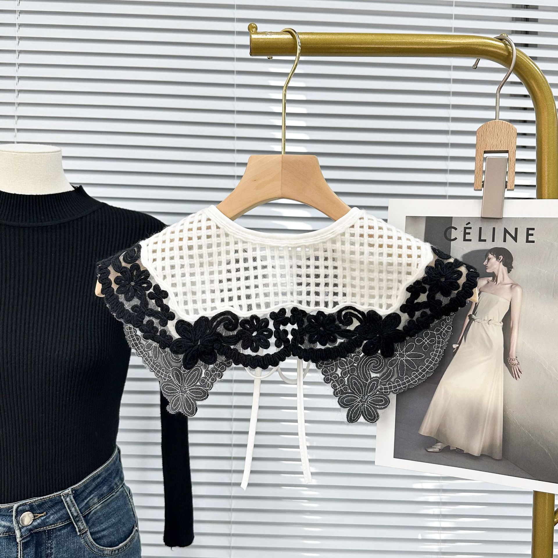 Chal de otoño e invierno con un solo producto bordado de lana cuello falso suéter cuello cuello de punto de todo fósforo cuello decorativo femenino