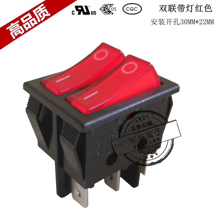 R-210翘板船形开关 电热水器双联开关红灯 电暖器电饼铛电源开关