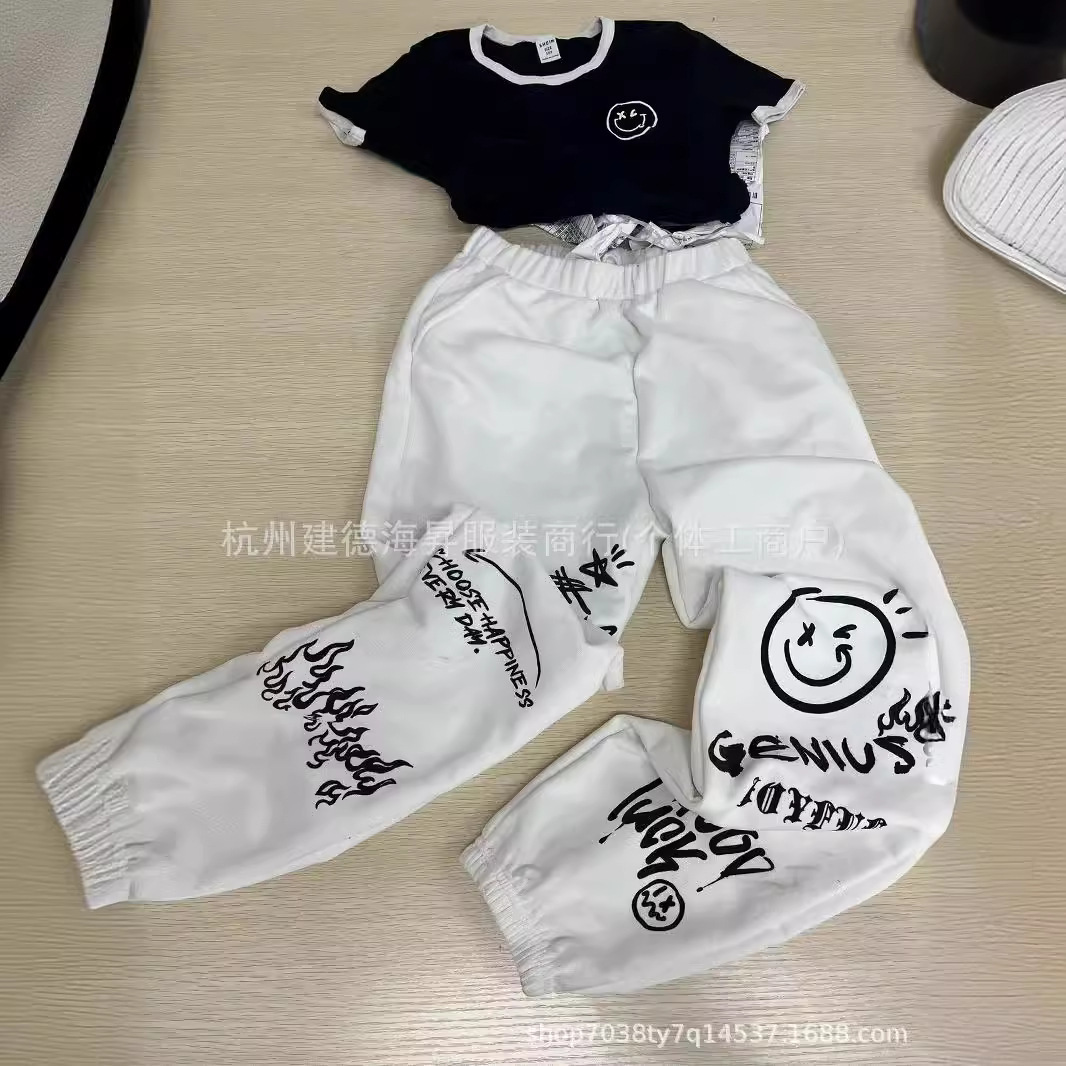 Transfronterizo shein comercio exterior traje de niños mangas cortas camisetas pantalones ropa infantil miscelánea de dos piezas traje de niños al por mayor