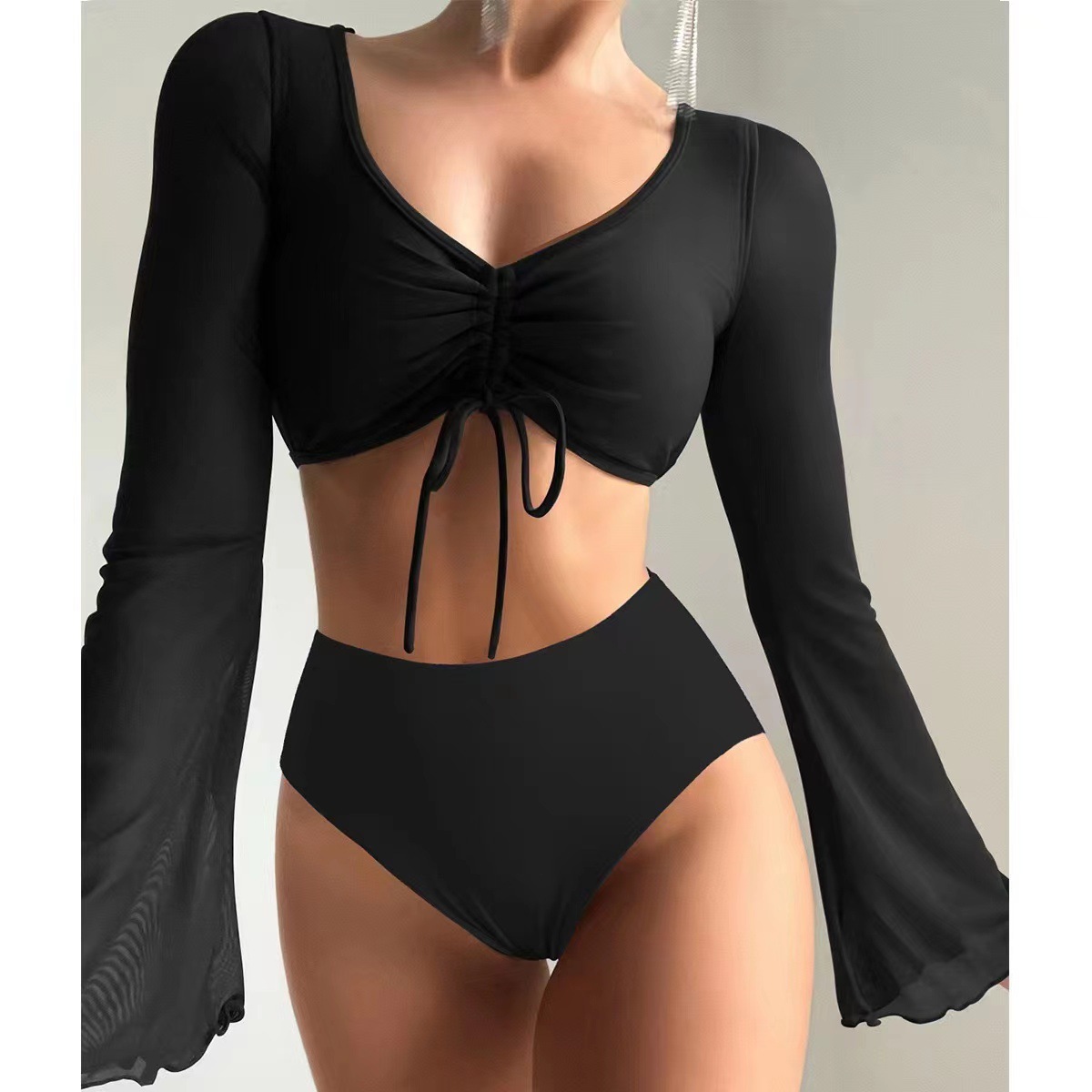 315g Weight Sexy Feel Of Sensation High Waist Panties Waist Briefs Panties Style Polyester Fabric Type 2 Pieces Set Quantity Swimming Pool, Beach Occasion Solid Color Pattern Full Coverage Bra Cup Women's Gender Women's Solid Color 2 Pieces Set Tankinis Swimwear 1