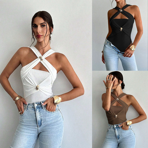 TEMU Cross-border European and American Korean version of elegant style one-piece pants 2025 spring and summer new waist-increasing slimming three-quarter tapered pants 