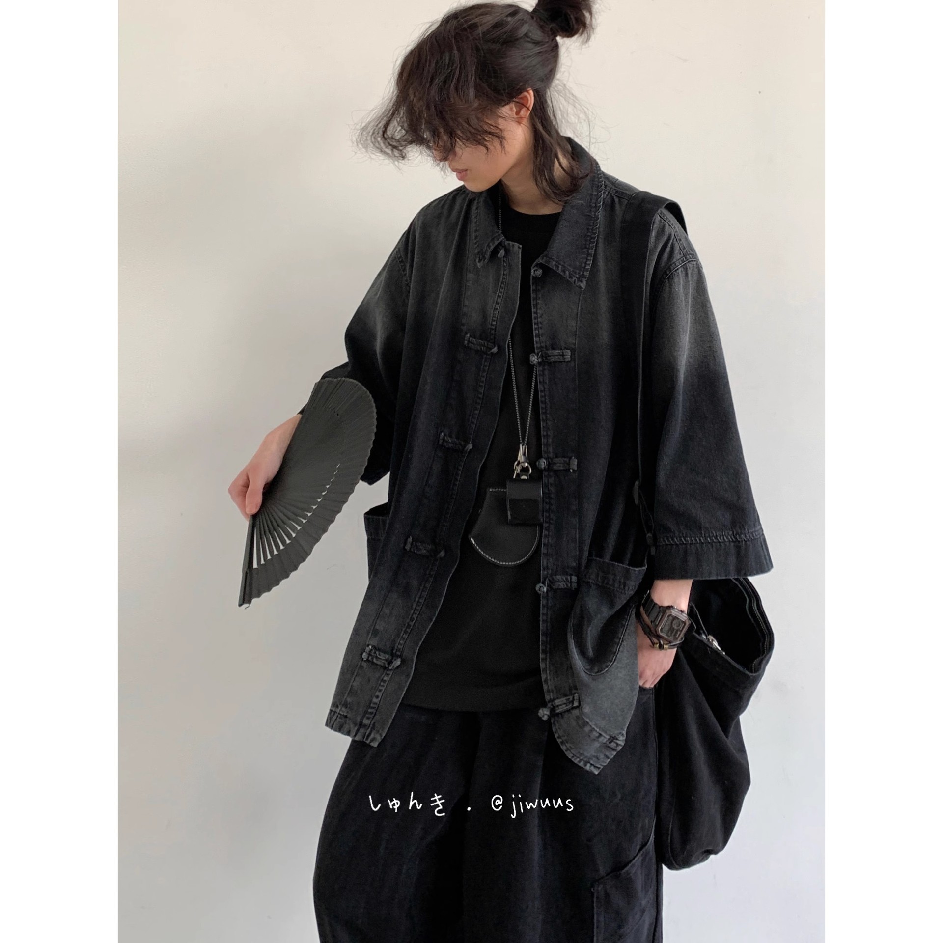 Summer New Chinese Style National Fashion Old Denim Coat Loose Retro Buckle Washing Denim Clothes for Boys and Girls