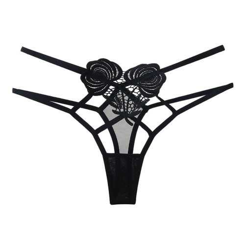Bundle design T-string feminine water-soluble flower hollow mesh intertwined thin straps seductive mood panties 2298