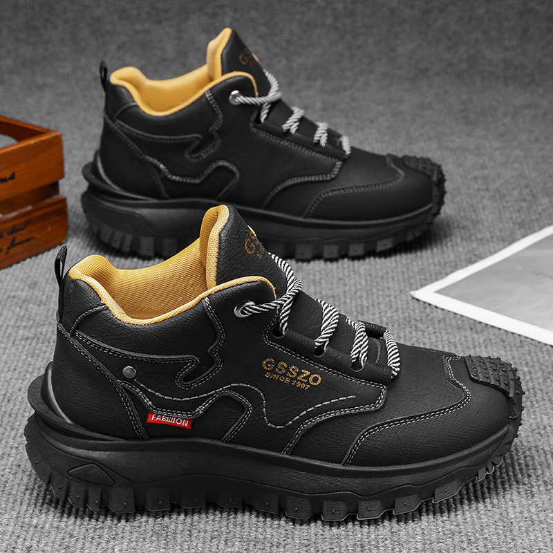 Men's High-Top Work Shoes, Thick-Soled, Slip-Resistant, Wear-Resistant Outdoor Casual Shoes, Fashionable And Versatile H_vogvips.com