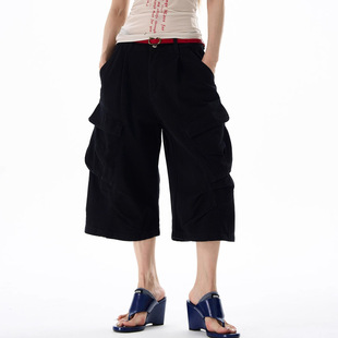 American-Style Washed Pocket Wide-Leg Functional Cargo Shorts for Men and Women, Summer Outdoor Retro Casual Versatile Cropped Pants