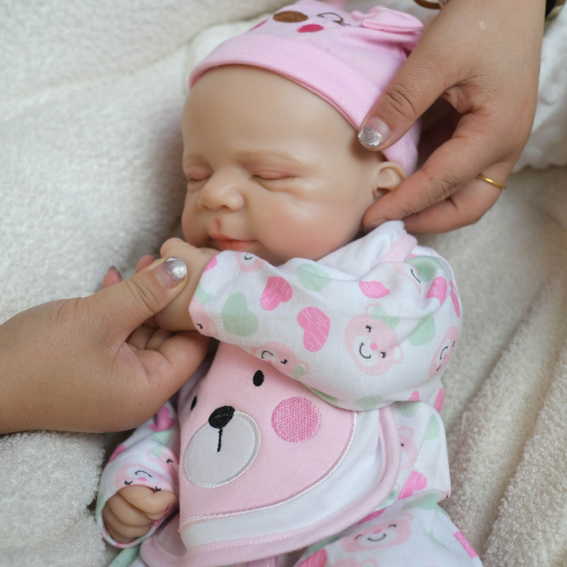 18 pulgadas Q-ball sólido polvo de silicona osos围裙 simulación muñeca de juguete, regalo de Navidad sólida de silicona para niños