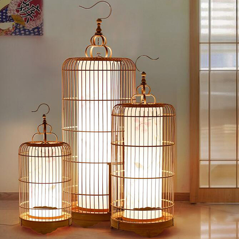 Chinese floor lamp Zen tea room study living room bedroom hotel lobby corridor retro creative bird cage lantern Chinese floor lamp Zen tea room study living room bedroom hotel lobby corridor retro creative bird cage lantern