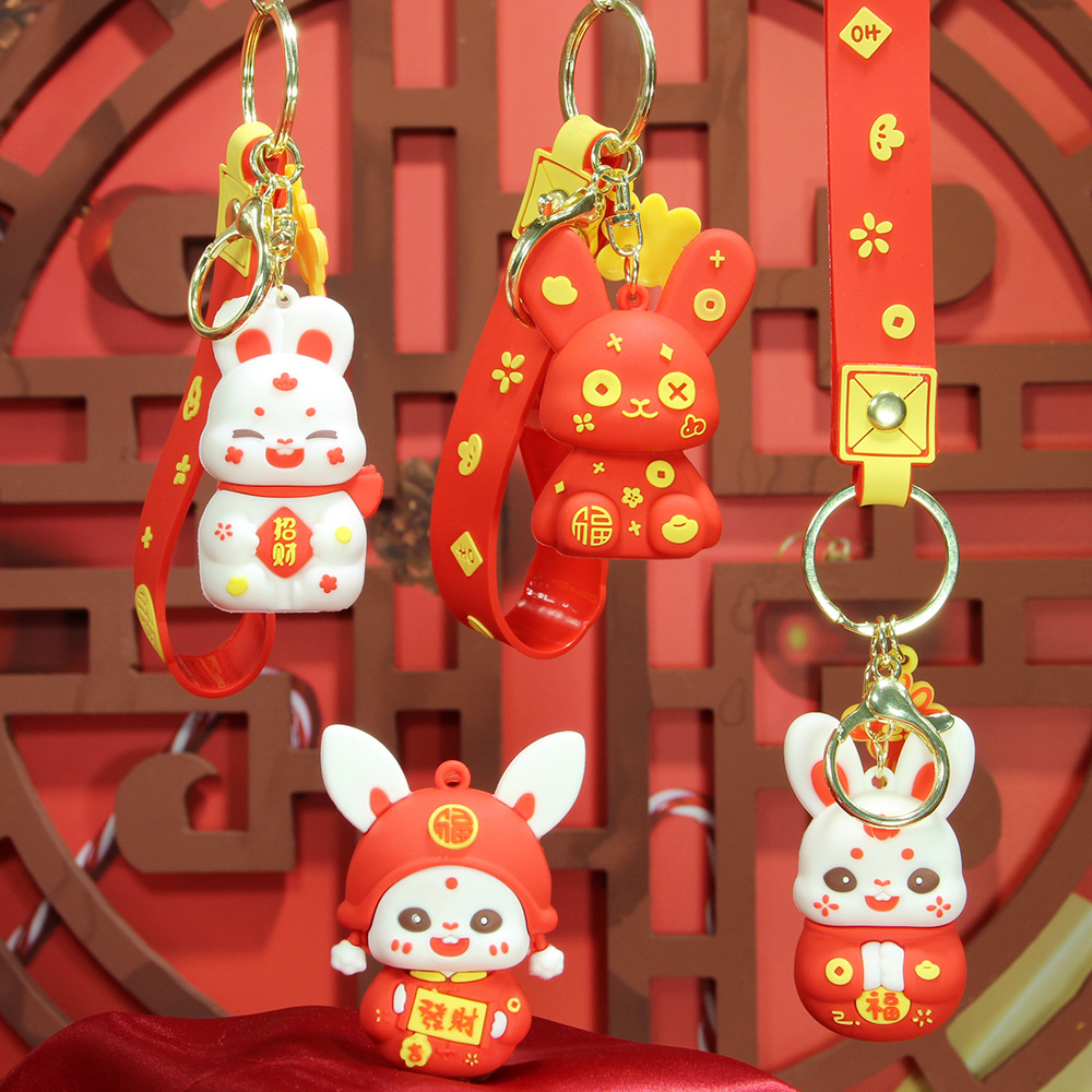 Guochao rabbit Key chain Pendants wholesale Lucky Bunny Doll Pendant new year Tang costume Year of the Rabbit Key buckle