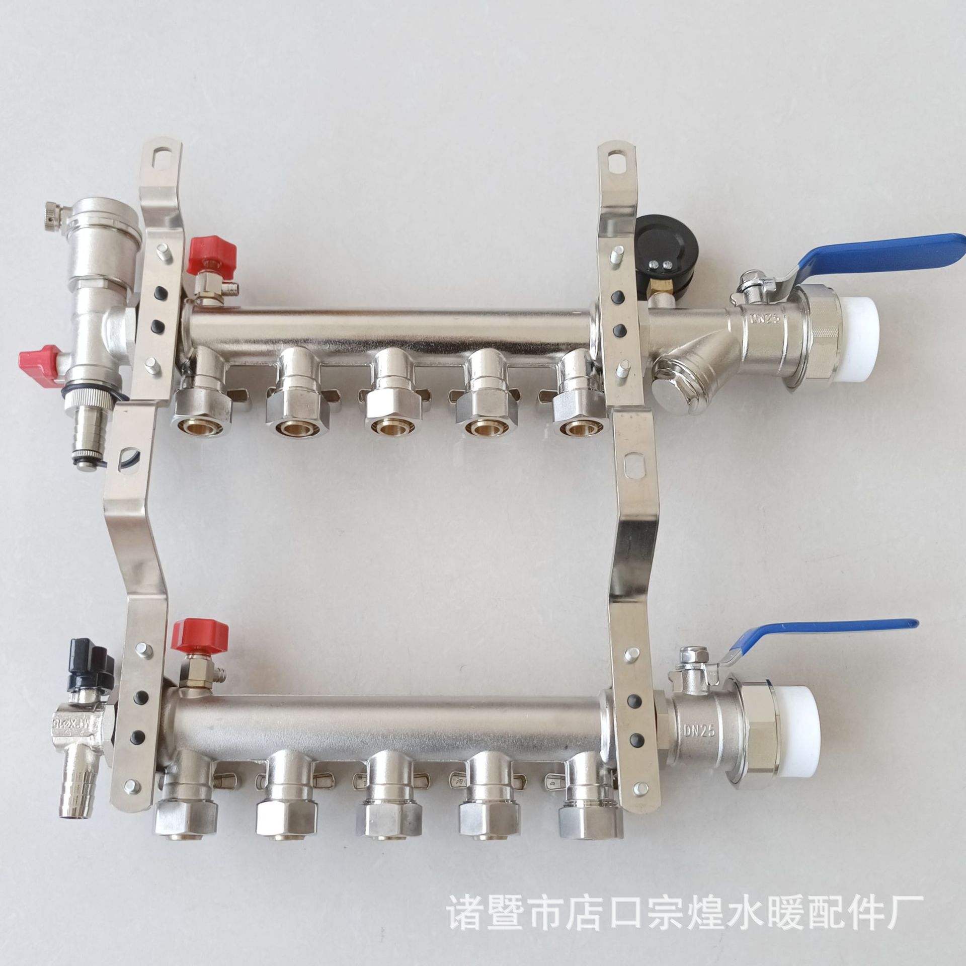 ✅全铜一体锻造地暖分集水器家用地热阀门配件全套总成铜球铜