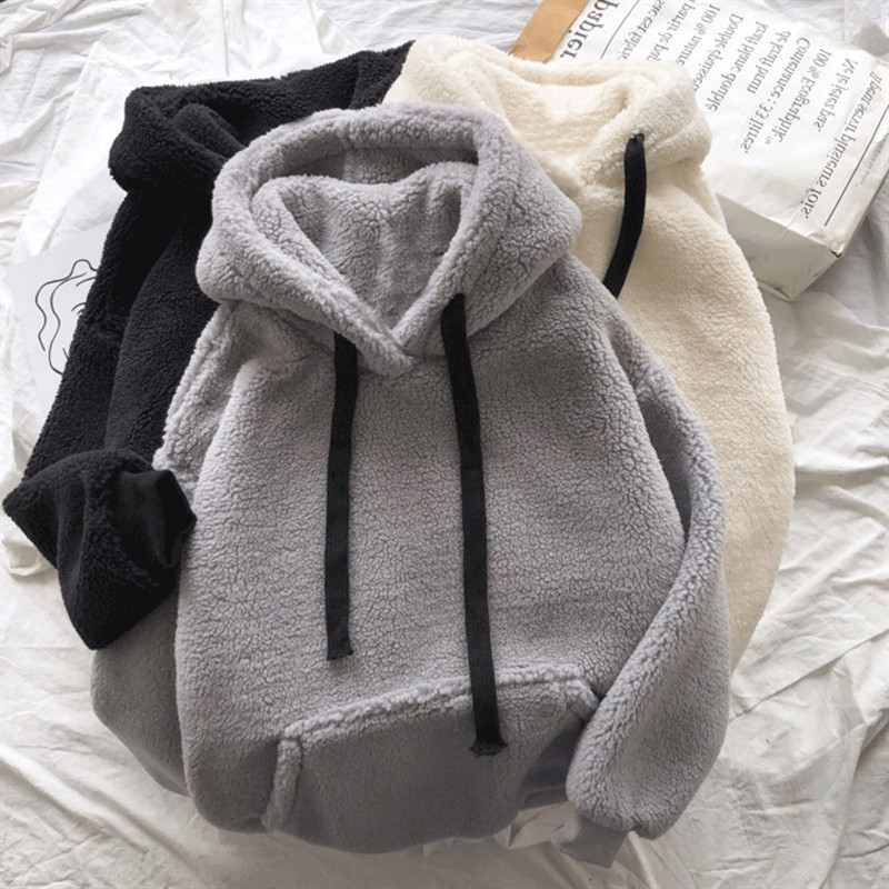 Damenbekleidung Lammwollpullover Damen Herbst und Winter Ins Version Waitmore mit Kapuze plus dicker, lockerer Samtmantel_voghion.com