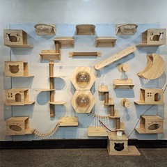 猫クライミングフレーム壁掛け猫展望台ジャンプ台六角形スペースカプセル無垢材猫の巣垂直猫スクラッチボード