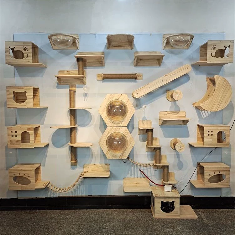 Настенная кошачья лазалка-платформа, вертикальная кошачья доска для когтетрения, шестиугольная платформа-капсула из массива дерева, кошачий домик-лежанка