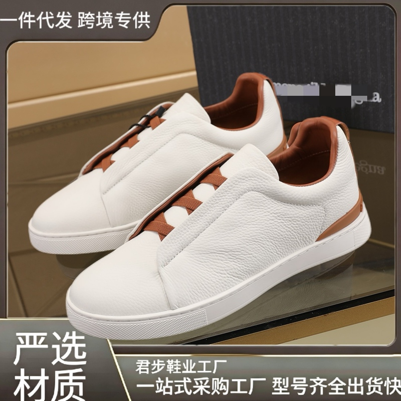 Men's elastic slip-on casual sneakers Zegna low-top slip-on shoes without laces, men's shoes from the factory