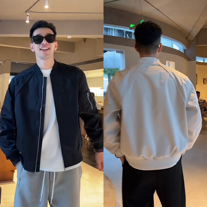 美式飞行员高品质时尚百搭简约休闲宽松设计感运动男士棒球领夹克|undefined