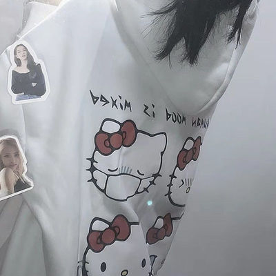 6535鱼鳞2021卡通猫印花连帽卫衣女学生春秋宽松薄款ins潮批发|ms