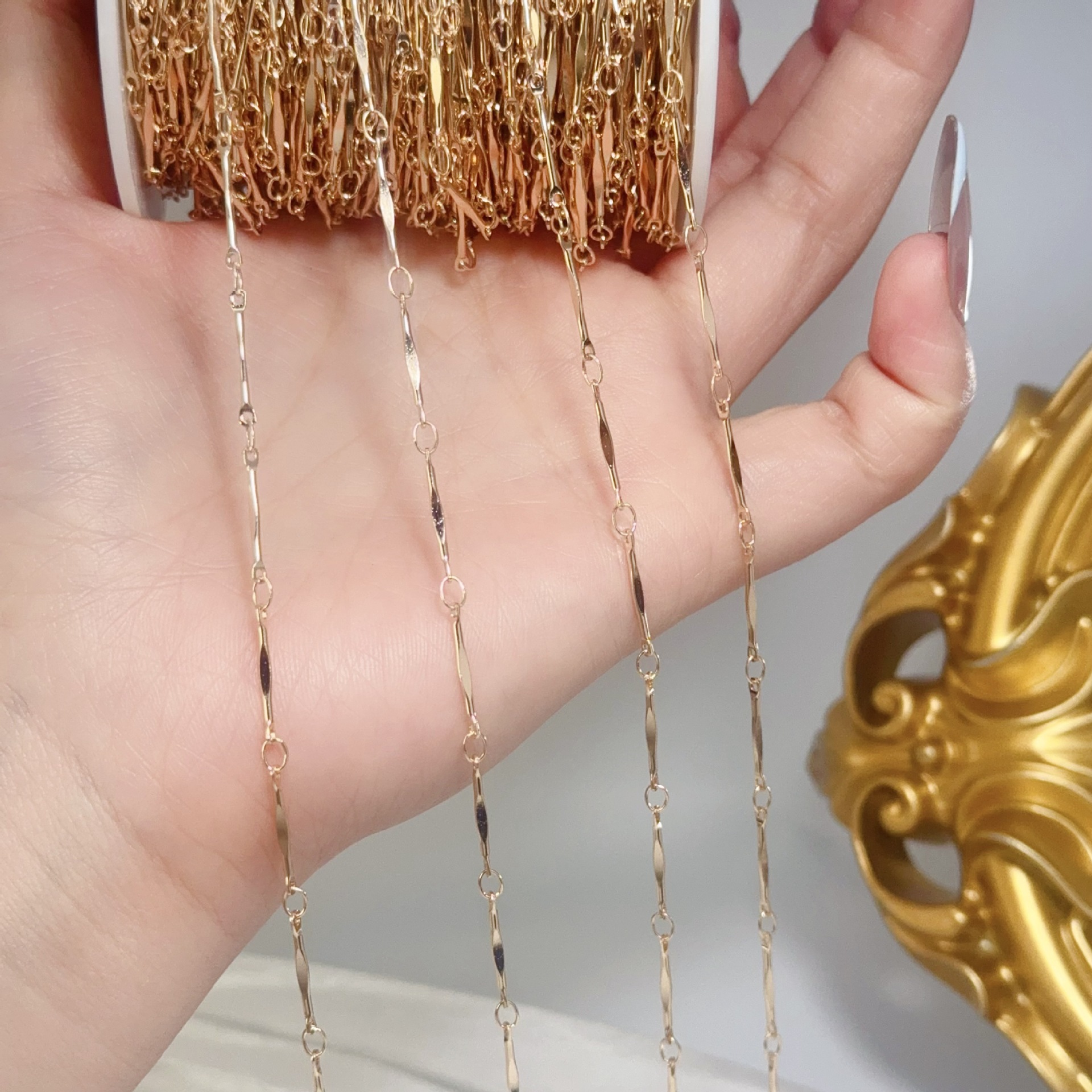 DIY饰品链条灵动纯铜连接棒手工链波光粼粼压扁链条项链发饰流苏