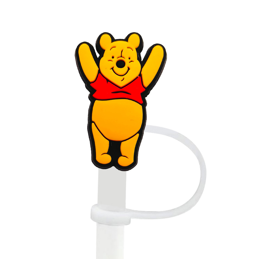 8-10mm Winnie the Pooh tapa de pajita tapón de pajita tapa a prueba de polvo accesorios de pajita de dibujos animados goma suave cubierta a prueba de polvo circulable