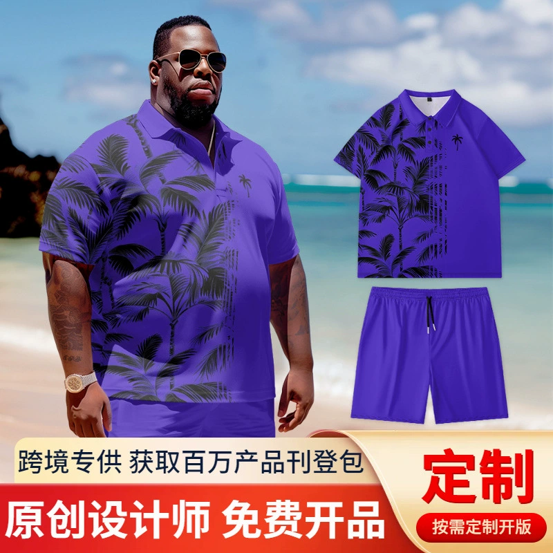Polo, summer set, shorts, European style, oversize, with short sleeve, plus size