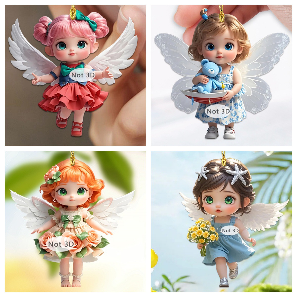 跨境新款可爱小天使亚克力挂坠汽车后视镜平面挂件节日礼物装饰品