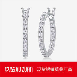 时尚轻奢S925银流光耳圈女 网红直播欧美热销莫桑石耳环