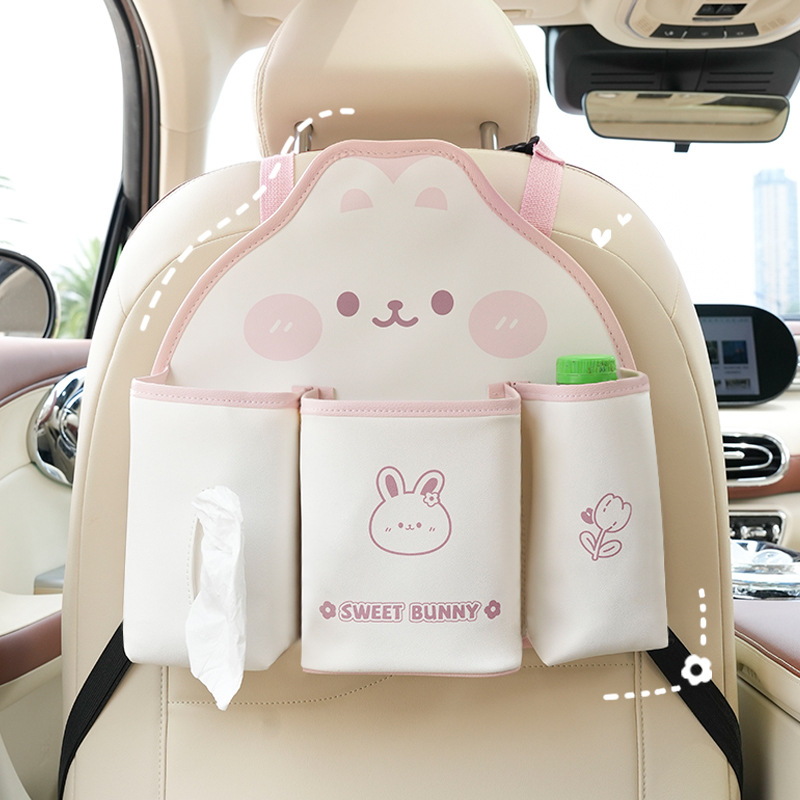 Car Seat Back Storage Bag Cartoon Leather Car Hanging Storage Bag Multifunctional Cute Car Supplies