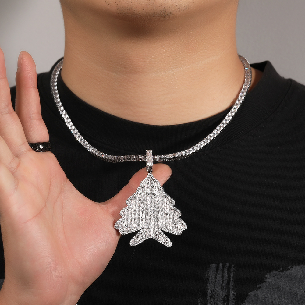Collana con ciondolo a forma di albero di Natale con zirconi in rame esclusivo Hip Hop Winter, accessori per gioielli dall'atmosfera unica_voghion.com