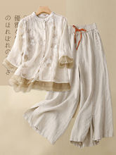 新中式棉麻套装女2025夏季新款中年妈妈夏装亚麻阔腿裤两件套包邮
