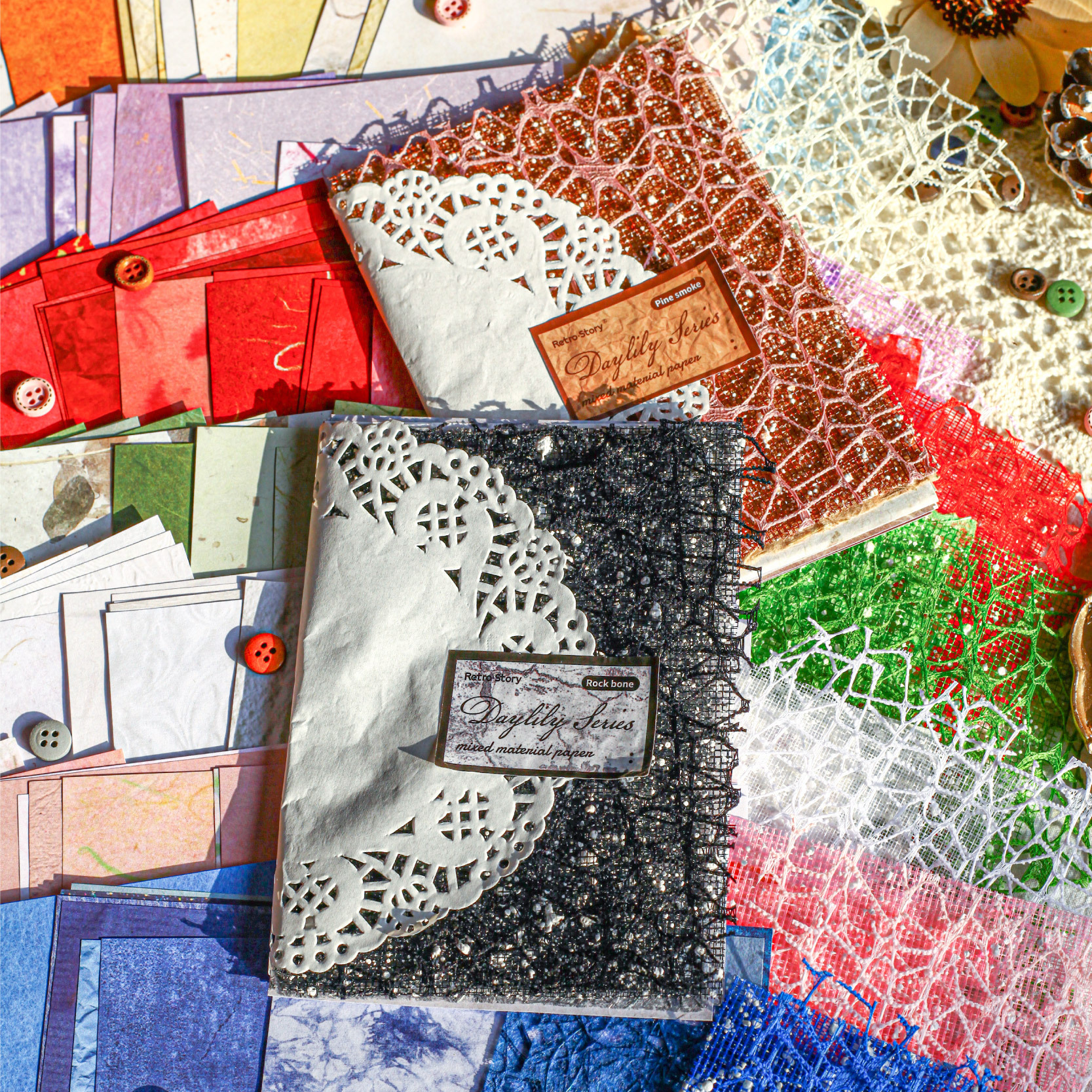 Paquete de material de Retro Story, libro de mano de Hemerocallis, collage de libro de mano de estudiante creativo, paquete de material de decoración de paisaje de bricolaje