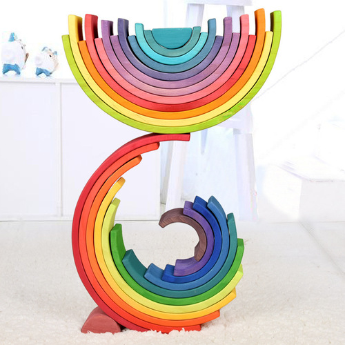 Wooden children's Montessori rainbow building blocks DIY assembled stacking early education educational toys kindergarten teaching aids wholesale