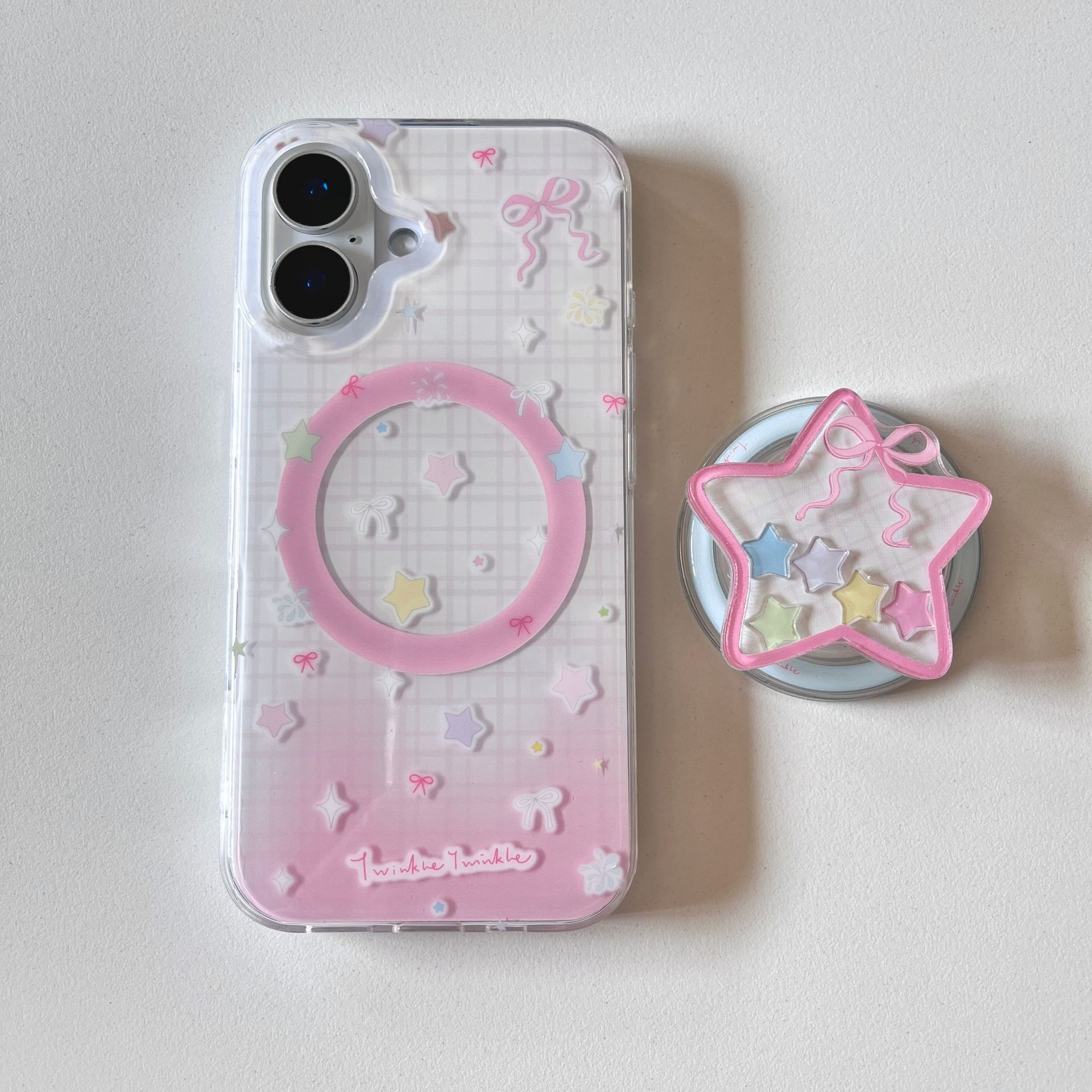 Estrella degradada del corazón de la niña para la carcasa del teléfono móvil Apple 15Pro 16ProMax atracción magnética 14/13 nicho 15PM nuevo