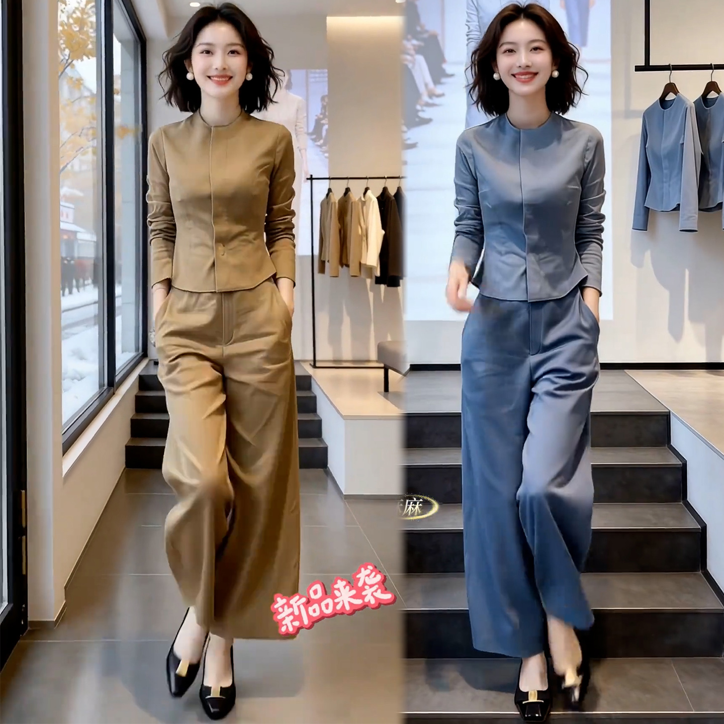 韩版简约轻熟风套装女2026春季新款显瘦百搭圆领长袖衬衫休闲裤潮