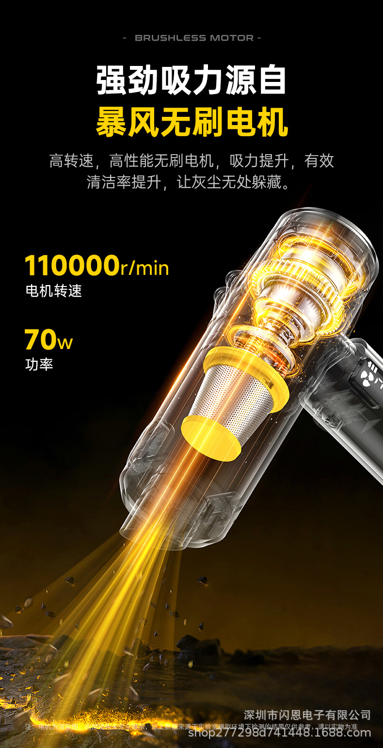 Car-mounted vacuum cleaner, cross-border brushless digital display, dust removal, inflation, blowing, suction, cordless vacuum cleaner with super strong suction power