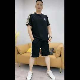 夏季新款运动休闲套装男士新款2023圆领短袖+短裤宽松冰丝两件套