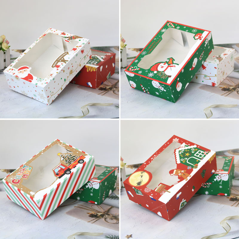 Pvc窓開けクリスマスキャンディークッキー箱クリエイティブ白紙ケーキパン松餅クリスマスプレゼント包装箱|undefined