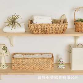 跨境草编长方形收纳盒卫生间女性周期用品纸巾储物筐无盖化妆品篮