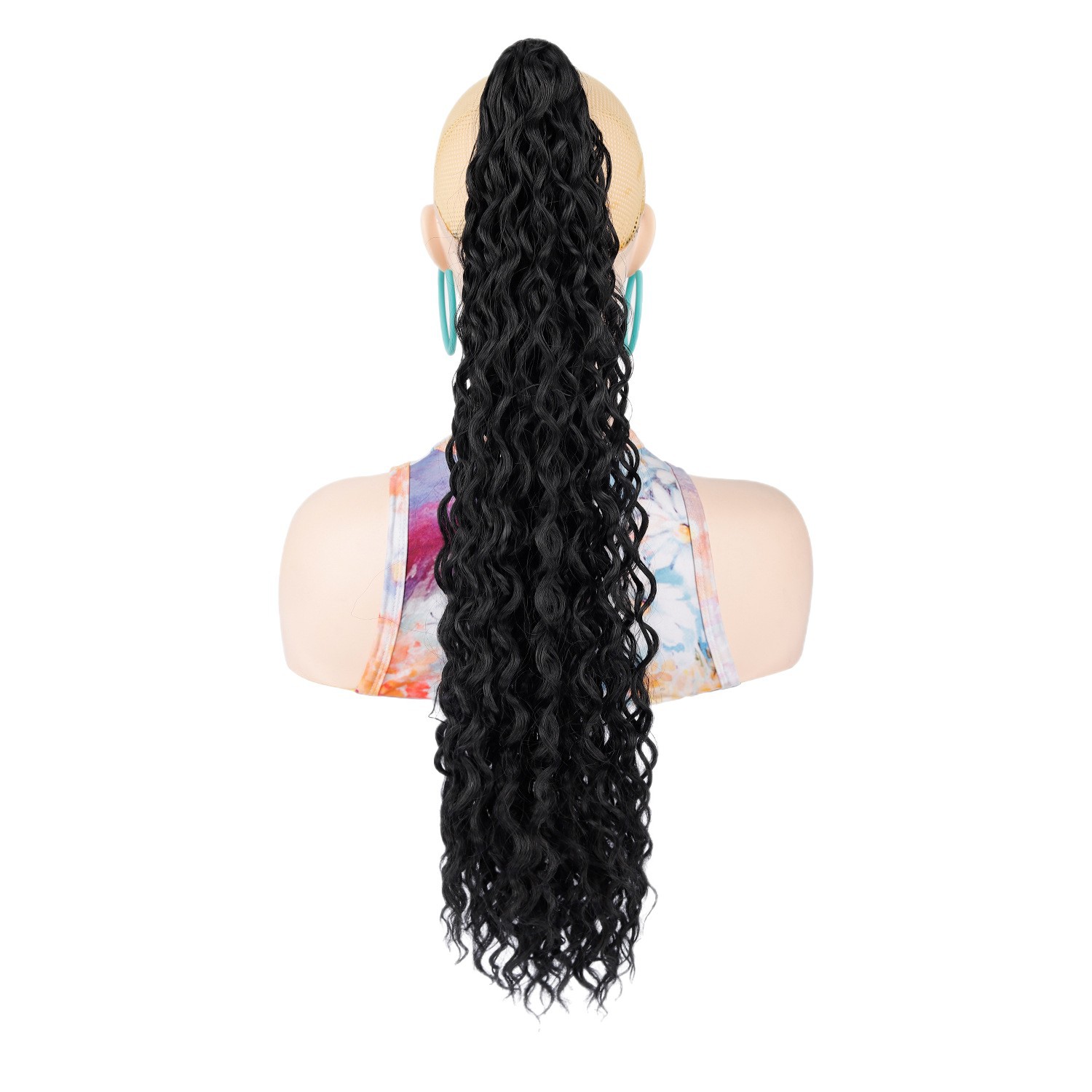 22 pulgadas comercio exterior agarrando clip de cabello rizado profundo cola de caballo esponjoso pequeño rollo natural latino trenzas de caballo fibra química peluca