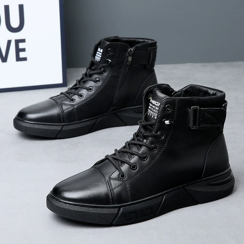 Высокие кожаные мужские кожаные ботинки осенние и зимние теплые мужские ботинки джентльменские хлопковые ботинки черные кожаные ботинки плюс бархат повседневные ботинки новые