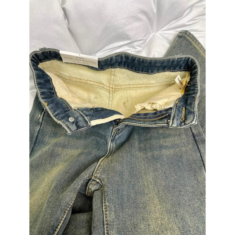 (2개) 기모 두꺼운 레트로 블루 스트레이트 청바지 여성용 겨울 플러스 사이즈 통통녀 높은 허리 엉덩이 커버 스트레치 바지