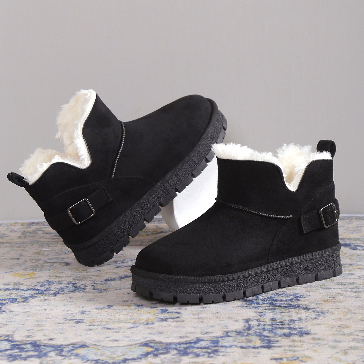 Winter outdoor women's shoes fashion warm snow boots women's daily leisure comfort non-slip flat ankle boots_voghion.com