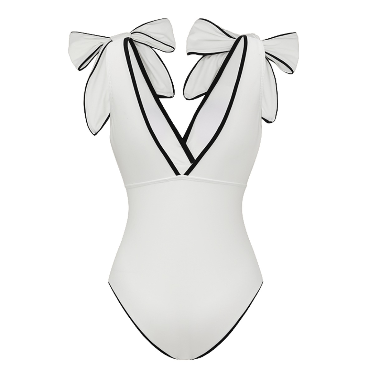 Costume intero donna collo alto con fiocco bicolore bianco e nero_voghion.com