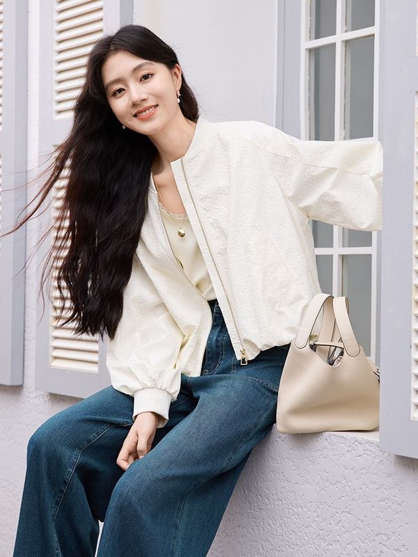 哥家商场同款女装2025秋季棒球服外套肌理感亮片小个子夹克上衣|undefined