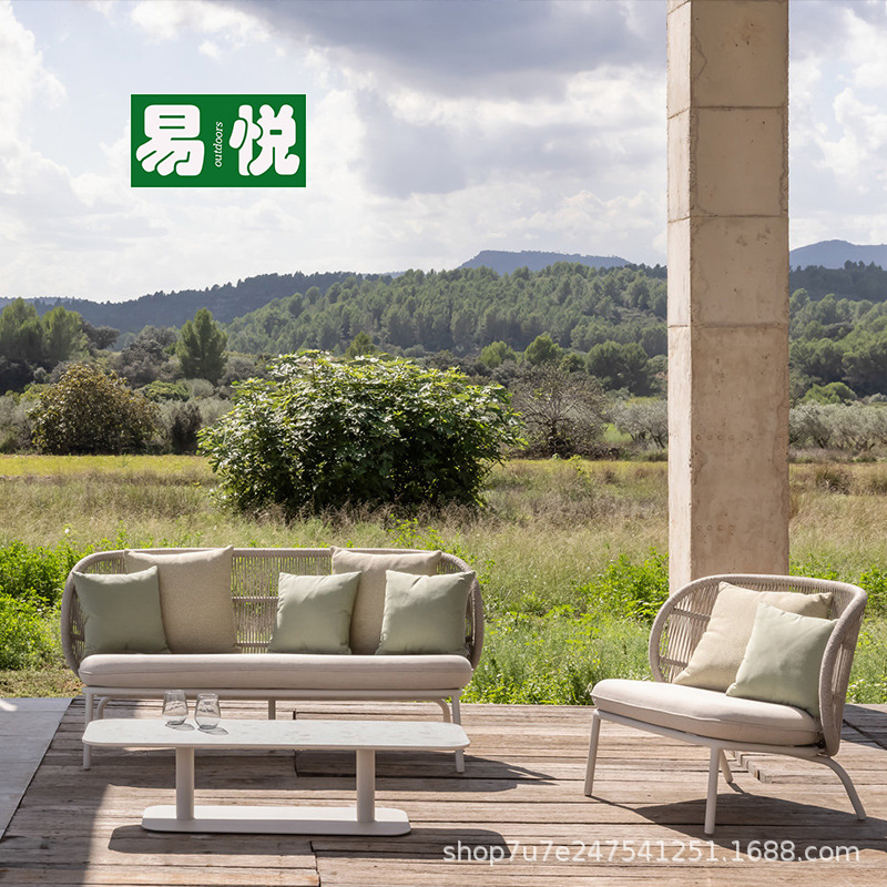 Villa nórdica de caña sofá combinación al aire libre balcón alojamiento de cuerda mesas y sillas muebles al aire libre ocio patio mesas y sillas